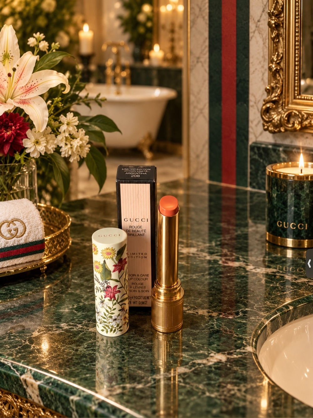 Gucci Floral-Print Gold Tube Lipstick,NIB Limited Edition